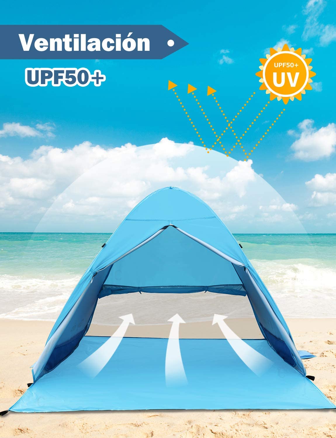 Glymnis Pop Up Beach Tent Sun Shelter UV Protection Lightweight Zipper Door with Carry Bag Family Beach Tent for 2 to 3 Person for Fishing Hiking Camping 